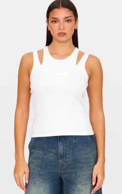 White Double Layer Ribbed Vest Top
