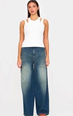 White Double Layer Ribbed Vest Top