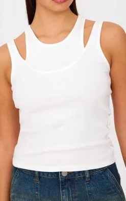 White Double Layer Ribbed Vest Top