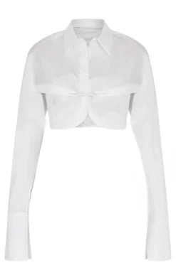 White Elasticated Bust Detail Cropped Shirt