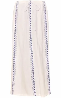 White Embroidered Cheesecloth Drawstring Maxi Skirt