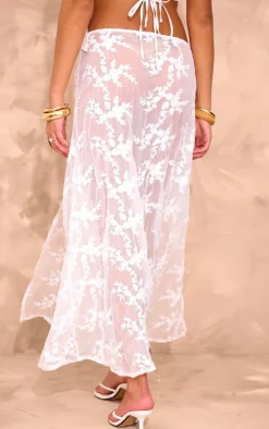 White Embroidered Chiffon Maxi Skirt