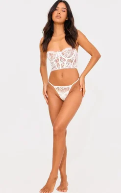 White Embroidered Lace Corset Underwired Lingerie Set