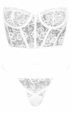 White Embroidered Lace Corset Underwired Lingerie Set