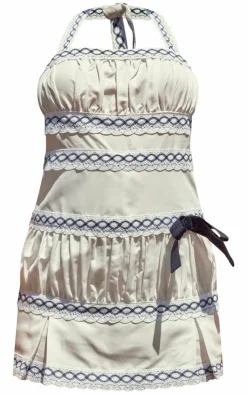 White Embroidery Detail Halter Neck Skort Romper