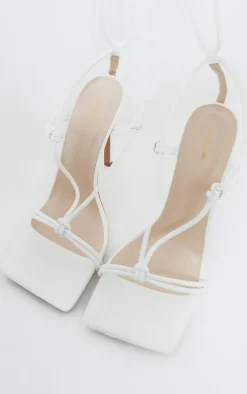 White Extreme Square Front Knot Detail High Heels