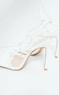 White Extreme Square Front Knot Detail High Heels