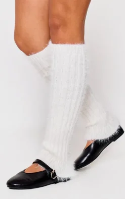 White Eyelash Knit Rib Leg Warmers