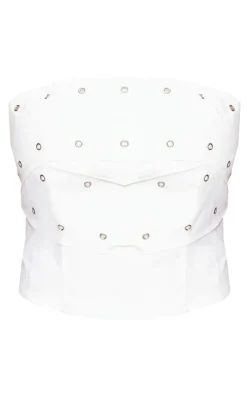 White Eyelet Detail Twill Layered Corset