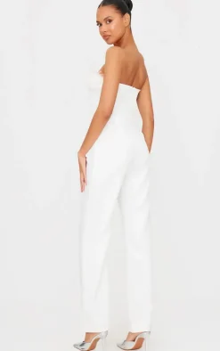White Faux Fur Bandeau Straight Leg Jumpsuit