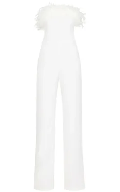 White Faux Fur Bandeau Straight Leg Jumpsuit