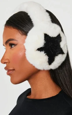 White Faux Fur Star Ear Muffs