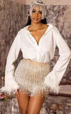 White Feather Trim Shirt