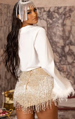 White Feather Trim Shirt