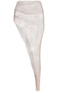 White Fishnet Diamante Ruched Beach Maxi Skirt