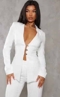 White Fitted Lace Up Back Blazer
