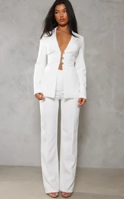 White Fitted Lace Up Back Blazer