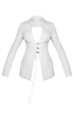 White Fitted Lace Up Back Blazer