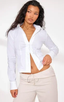 White Fitted Long Sleeve Shirt
