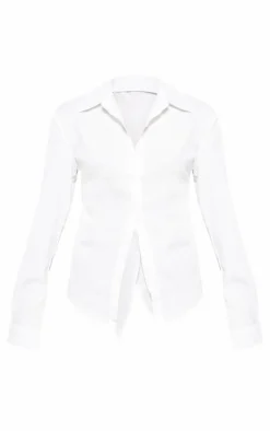 White Fitted Open Tie Back Shirt