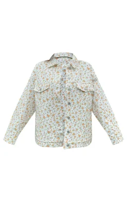 White Floral Ditsy Oversized Denim Jacket