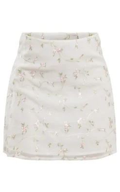 White Floral Embroidered Sheer Mini Skater Skirt