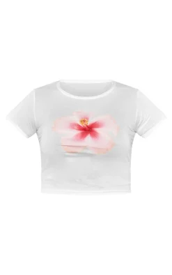 White Floral Graphic Baby Doll Tee