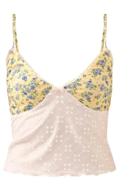White Floral Print Bust Broderie Cami Top