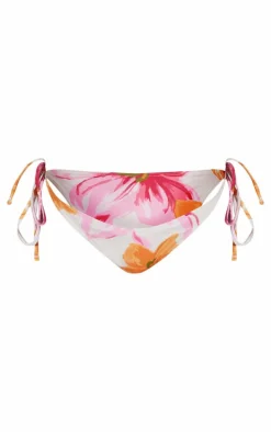 White Floral Print High Leg Bikini Bottoms