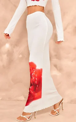 White Floral Print Maxi Skirt