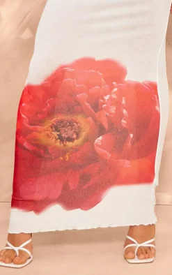 White Floral Print Maxi Skirt