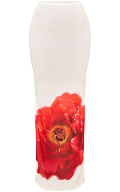 White Floral Print Maxi Skirt