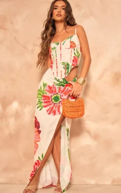 White Floral Printed Boned Corset Top