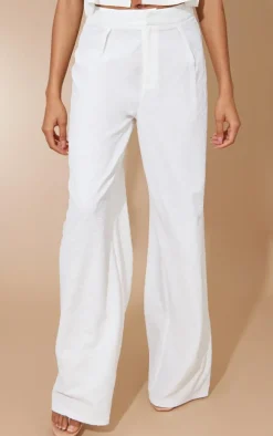 White Floral Rose Jacquard High Waist Tailored Pants