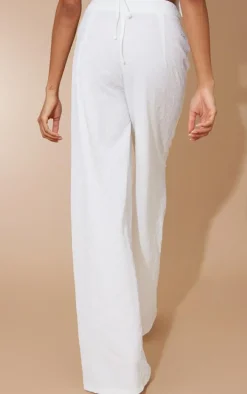 White Floral Rose Jacquard High Waist Tailored Pants