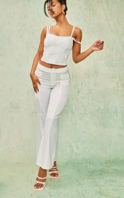 White Floral Textured Boned Corset