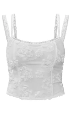 White Floral Textured Boned Corset