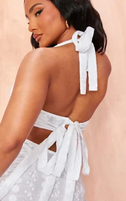 White Flower Broderie Halterneck Crop Top