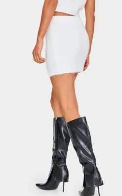 White Fluffy Knit Embellished Mini Skirt