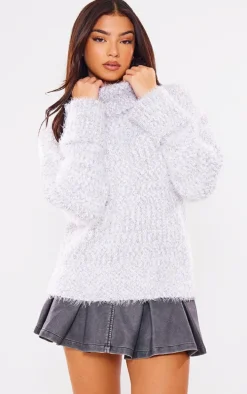 White Fluffy Roll Neck Knit Sweater