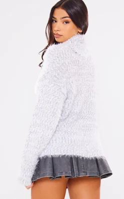 White Fluffy Roll Neck Knit Sweater