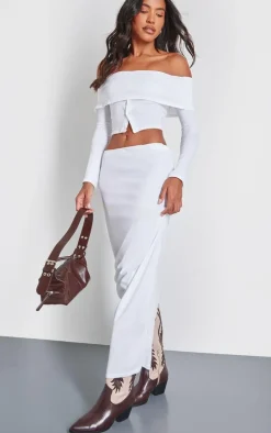 White Foldover Button Detail Off The Shoulder Top