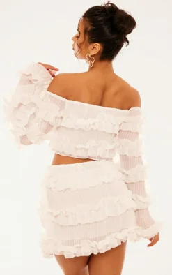 White Frill Detail Bardot Top
