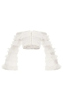 White Frill Detail Bardot Top