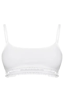 White Frill Edge Tie Strap Bikini Top