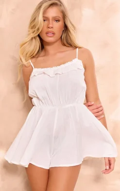 White Frill Top Edge Romper