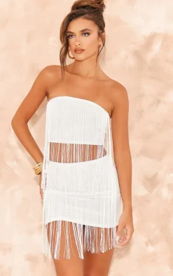 White Fringe Bandeau Beach Top