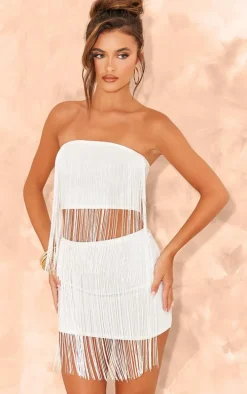White Fringe Mini Beach Skirt