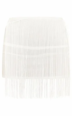 White Fringe Mini Beach Skirt