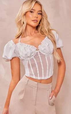 White Halter Neck Bardot Sleeve Corset